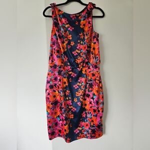 Evan Picone Pink and Orange Ruched Sheath Dress